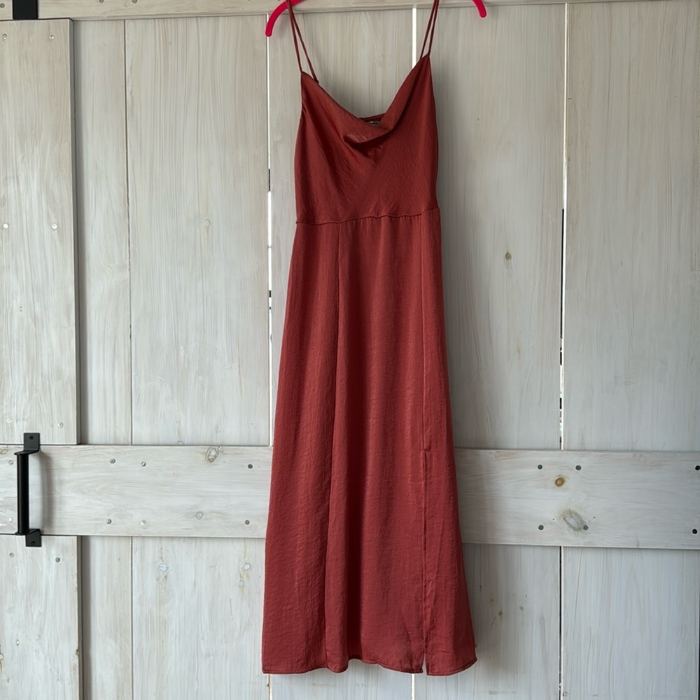 American Eagle Outfitters Cowl Neck Dress with Side Slit in coral/dusty rose